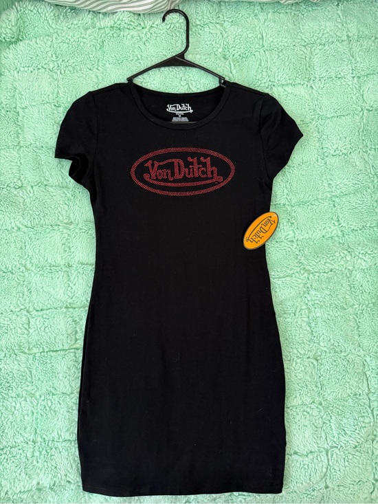 Von Dutch Dresses & Skirts - Von Dutch Black Mini Dress with Red Logo Rhinestones